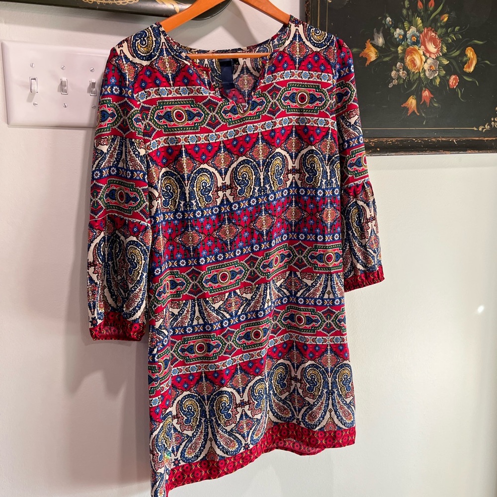 Bohemian Shift Dress with Quarter Length Bell Sleeves